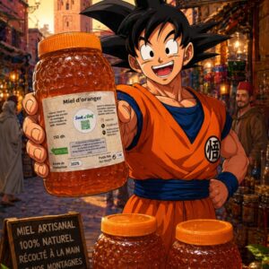 Miel d'oranger artisanal 100% naturel - Souk n' Roll Marrakech (illustration Goku Dragon Ball)
